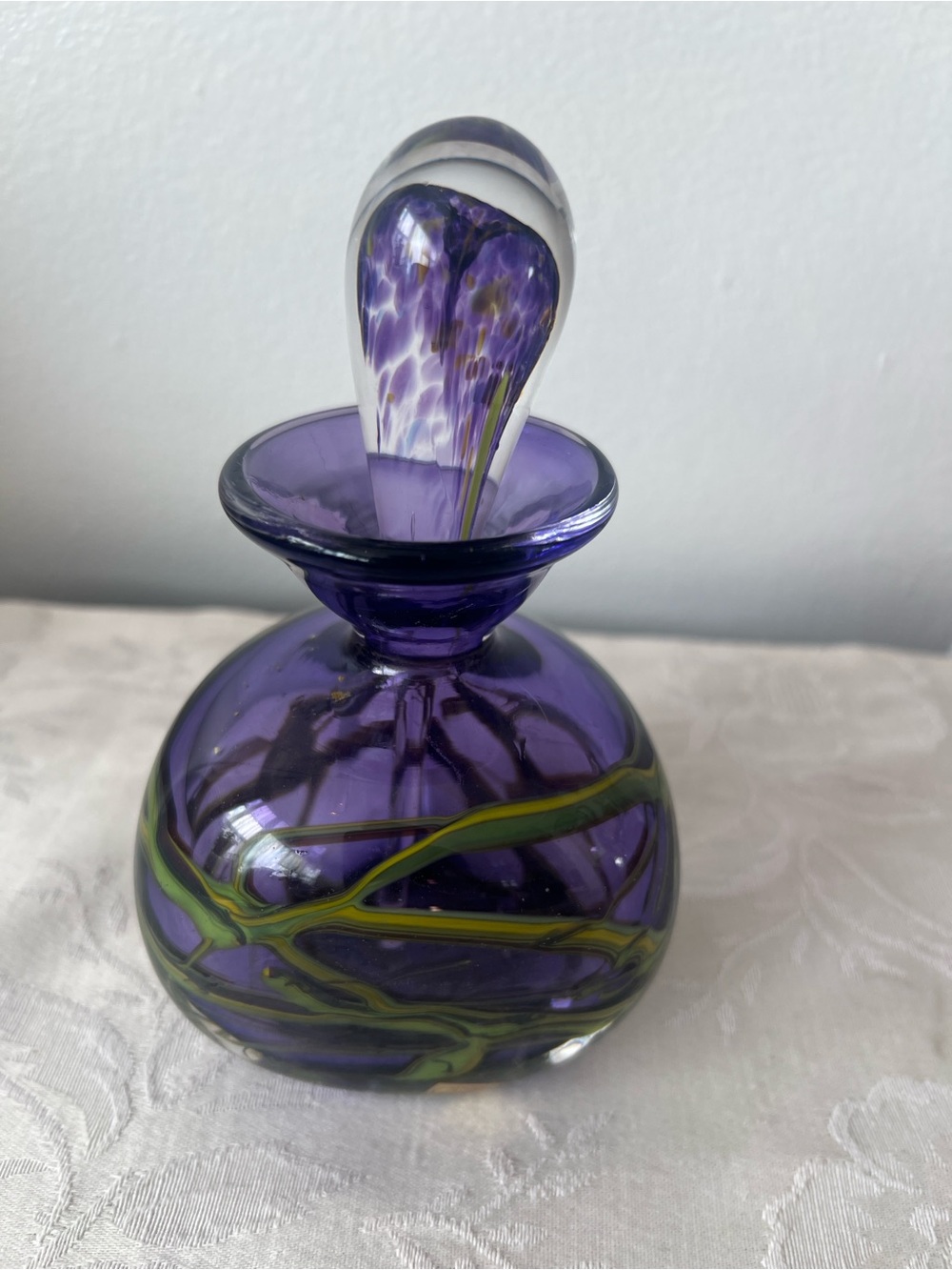 Signed Art Glass Perfume Bottle - Made in Poland